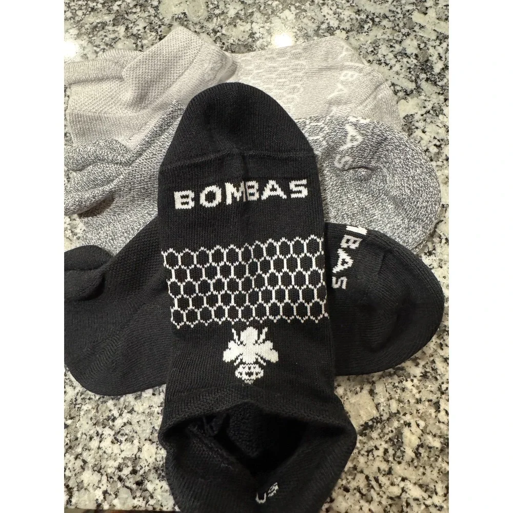 Bombas Womens No Show Socks 3 Pair Bundle Black Grey Marl Honeycomb Arch Size S